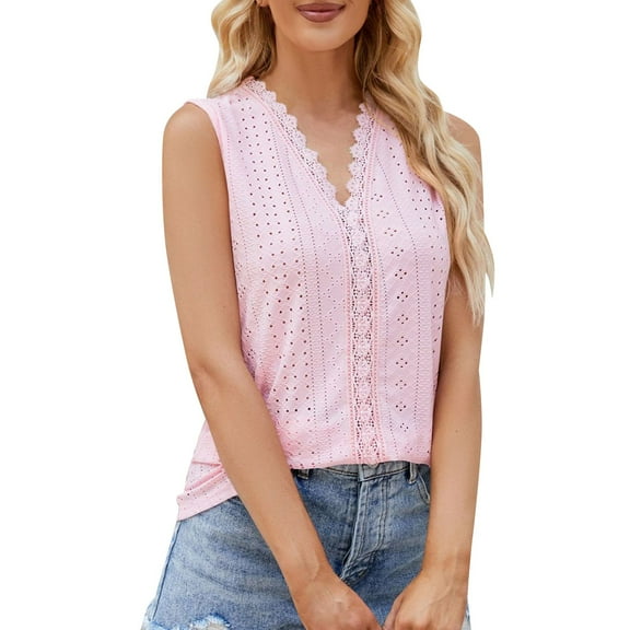 Women's Hole Hollow V Neck Sleeveless Stitching Vest T Shirt