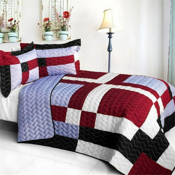 Wine Field - 3 Pieces Vermicelli - Quilted Patchwork Quilt Set  Full & Queen Size - Multicolor