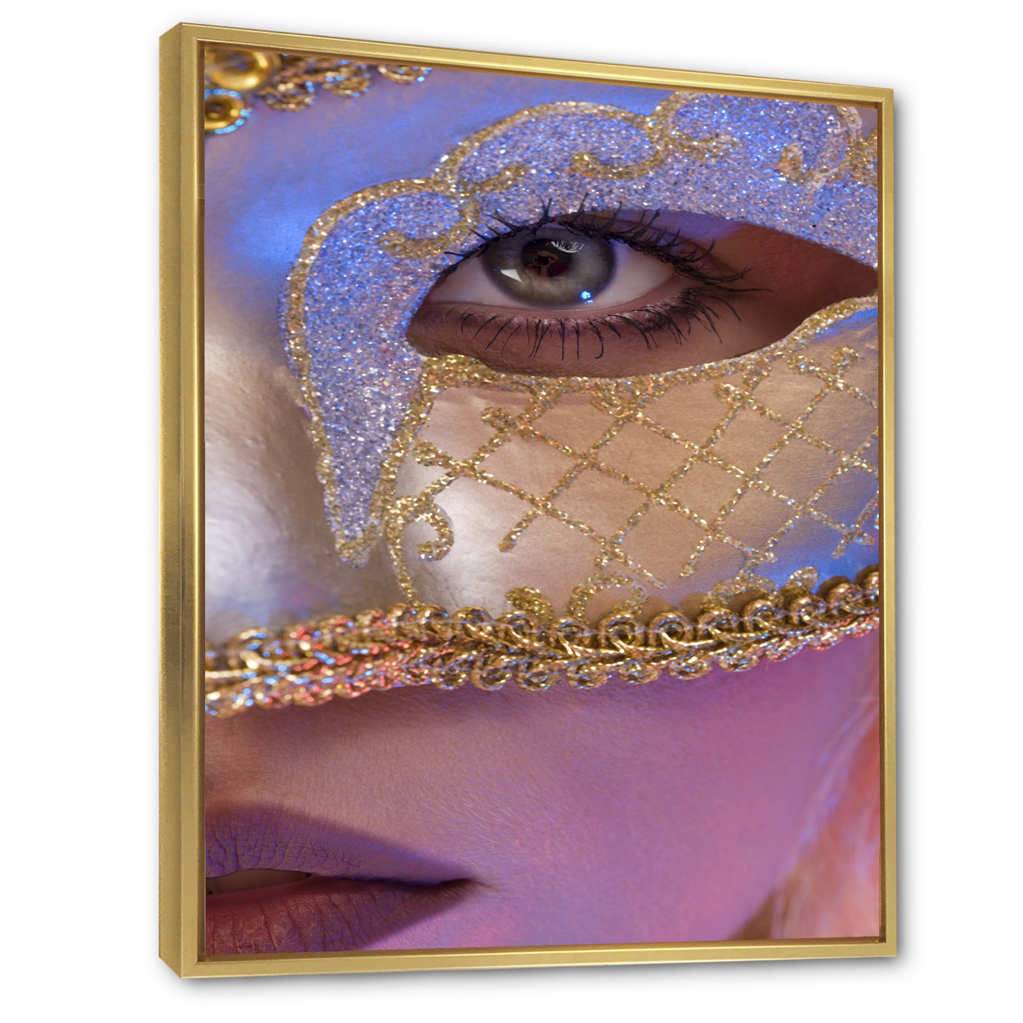 Venetian Mask On Female Face 12 in x 20 in Framed Painting Canvas Art Print, by Designart
