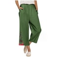 thumbnail image 3 of Lovskoo Womens Wide Leg Cropped Pants Cotton Linen Elastic High Waisted Palazzo Pants with Pockets Green, 3 of 8