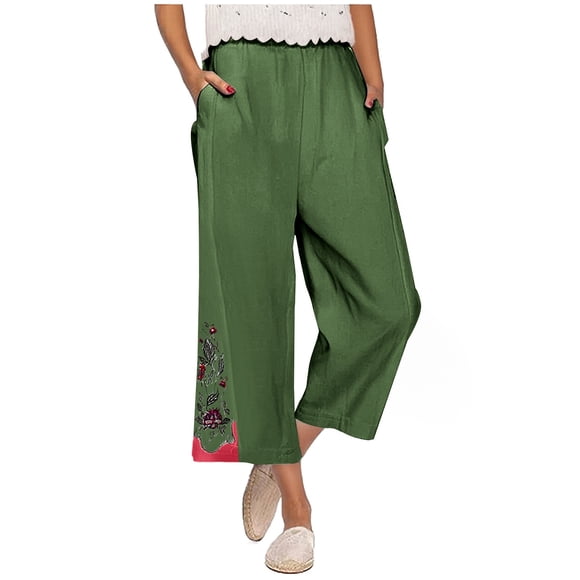 Abcnature Fashionable and Casual Side Pleated Cotton and Linen Pants Cotton and Linen Loose Pants Linen Pants for Women