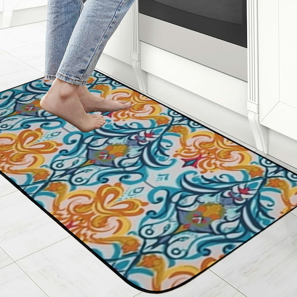 PHYHOO Elegant Floral Tile Welcome Mat Front Door Mat, Non-Slip&amp;Absorbent Indoor Door Mats, Durable Rubber Backing Floor Doormat for Entryway, Patio, Porch, Vintage 19.68*47.24 in
