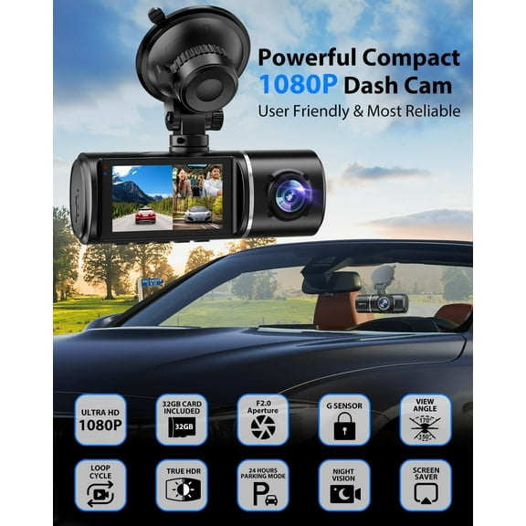 J06 4K Dash Cam with Instant App Access - Dual Recording, Night Vision, SD Card
