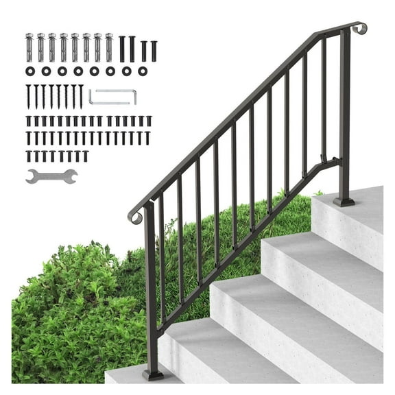 5-6 Step Handrails for Outdoor for Seniors Porch Deck Black Arch