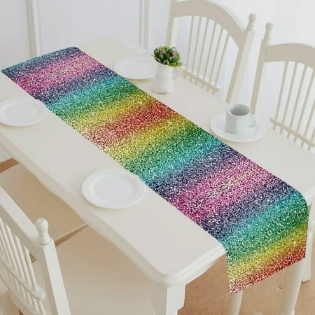 

ABPHQTO Rainbow Glitter Table Runner Placemat Tablecloth For Home Decor 14x72 Inch