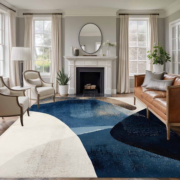 6'x9' Area Rugs, Navy Blue Indoor Outdoor Area Rug for Living Room Bedroom, Modern Geometric Abstract Contemporary Washable Bathroom Rugs Kitchen Floor Carpet Mats Home Decor Aesthetic