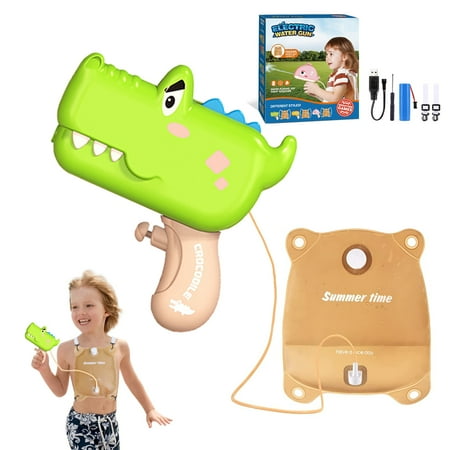 AIPINQI Electric Water Guns for Kids Ages 4-8 Automatic Squirt Guns with Backpack 1300CC High Capacity Range Strongest Water Blaster Up to 20 FT Super Soaker Water Gun Outdoor Toys(Green Crocodile)