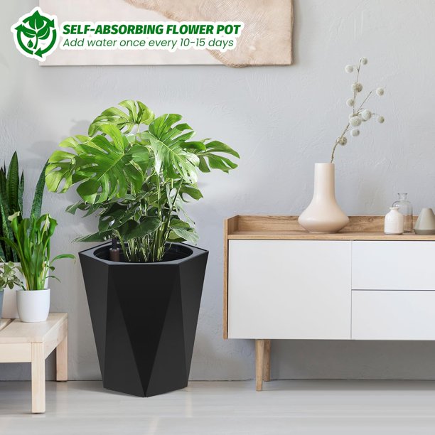 EastVita Jardinires de 16 Pouces de Hauteur, Grand Pot de Fleurs Extrieur  et Intrieur, avec 2 Plateaux et Moniteur de Niveau d'Eau et Roues pour  Patio, Porche, Salon, Bureau  Domicile -