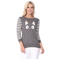 thumbnail image 2 of YEMAK Women's Kitty Cat Face 3/4 Sleeve Crewneck Casual Pullover Sweater MK3375-GREY-M, 2 of 10