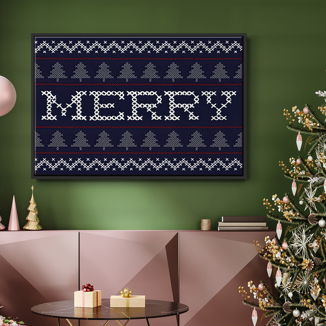 Merry Sweater - Framed Gallery Wrapped Holiday Canvas - 25 x 37 - Black Frame