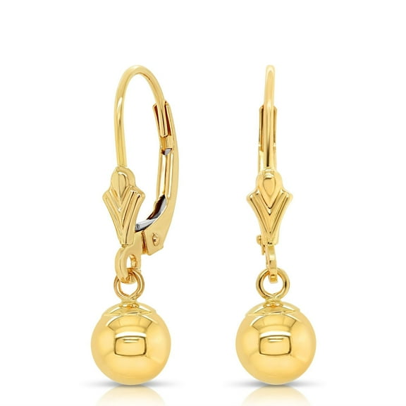 Tilo Jewelry 14K Yellow Gold Polished Ball Drop Dangle Earrings with Secure Leaver-Backs | 6mm | Everyday Earrings for Women & Unisex