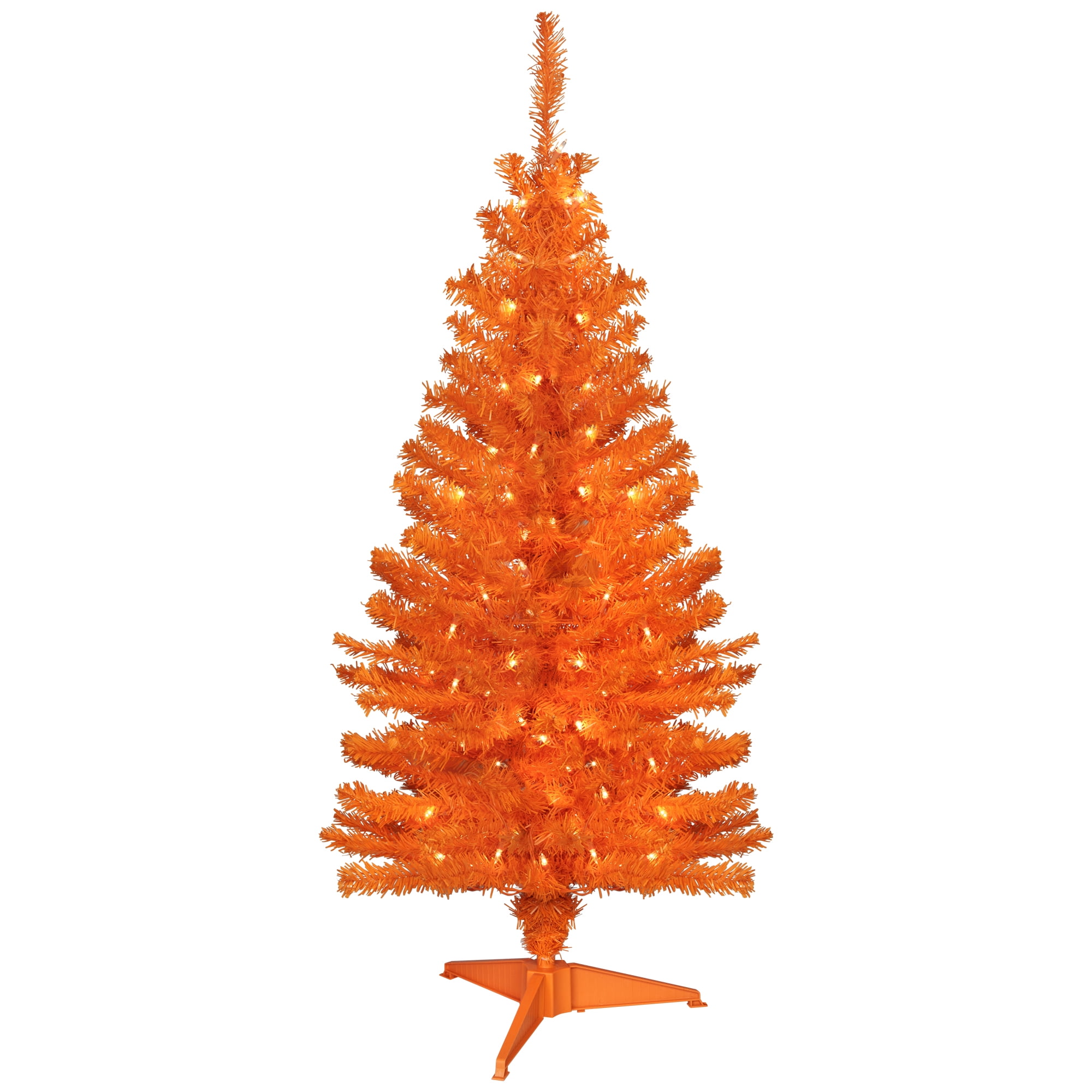 Pre-Lit Medium Artificial Pine Christmas Tree - 4' - Orange - Clear Lights