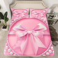thumbnail image 2 of Manfei Kids Children Cartoon Ribbon Bow-Tie Twin Sheet Sets 3pcs,Dreamy Pearl Twin Fitted Sheet Microfiber,Pink White Breathable Flat Sheet,Breathable Home Decor, 2 of 7