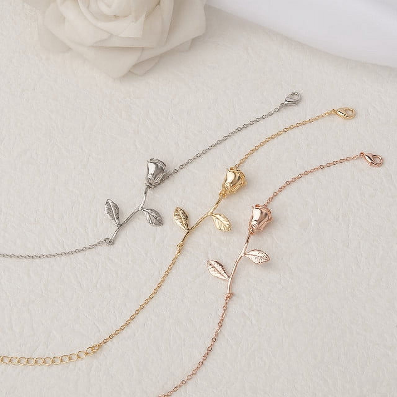 Rose Gold Brass Rose Flower Bracelet Jewelry Valentine's Day Gift Set for Her