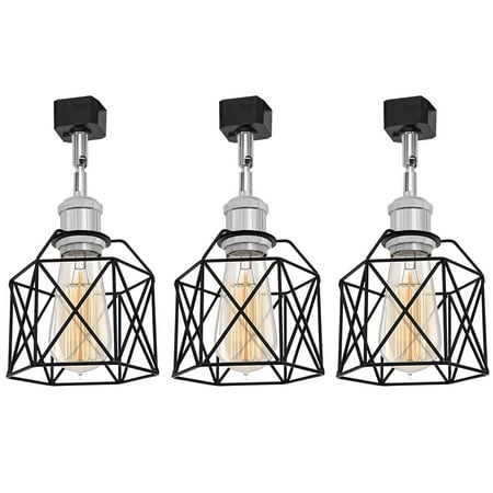 

Kiven J Track Pendant Lightning 3 Lights Industrial J Track Light Heads Adjustable Tilt Angle with Black Iron Cage Shade for Bedroom Kitchen Home Lighting E26 Socket