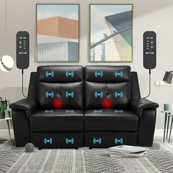 LVUYOYO Home Theater PU Leather Manual Recliner Loveseat, Black