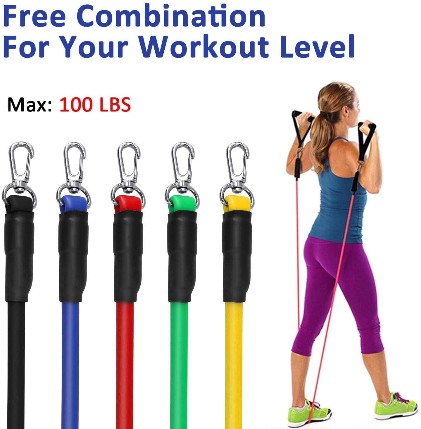 11 Pack Resistance Bands Setincluding 5 Stackable Exercise Bands With Door Anchor2 Foam Handle 