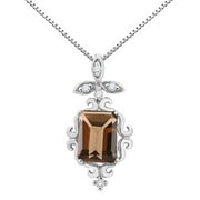 Mauli Jewels Engagement Necklace for Women 1.45 Carat Emerald Shaped Smokey Quartz and Diamond Pendant 4-prong 10K White Gold|Silver Chain