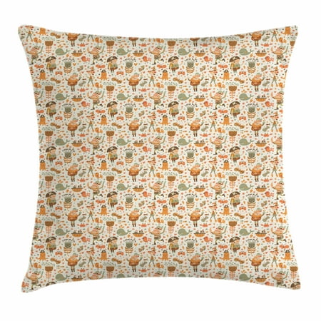 Sweet Crab (Pirates Throw Pillow Cushion Cover, Pirates Flowers Ship Whale Crab and Octopus Sweet Characters Cartoon Style, Decorative Square Accent Pillow Case, 18 X 18 Inches, Orange Brown Green, by)