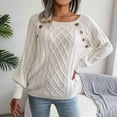 thumbnail image 2 of Miluxas Plus Size Sweater Tops On Seasonal Clearance Women's Solid Long Sleeve Loose Sweater Pullver Button Blouse Autumn Tops White 4(S), 2 of 8