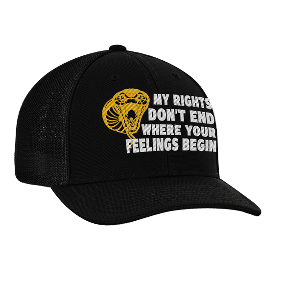 Men's My Rights Don't End Where Your Feelings Begin Mesh Back Trucker Cap, Black/Black