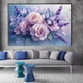 thumbnail image 2 of Mudket Purple Rose and Lavender with Butterfly Canvas Wall Art, Floral Oil Painting Wall Decor, Framed Ready to Hang Artwork for Living Room Bedroom Office - 12"L x 8"W, 2 of 10