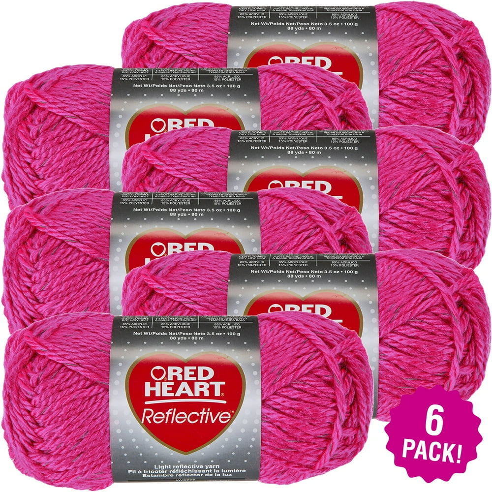 Red Heart Reflective Yarn Neon Pink, Multipack of 6