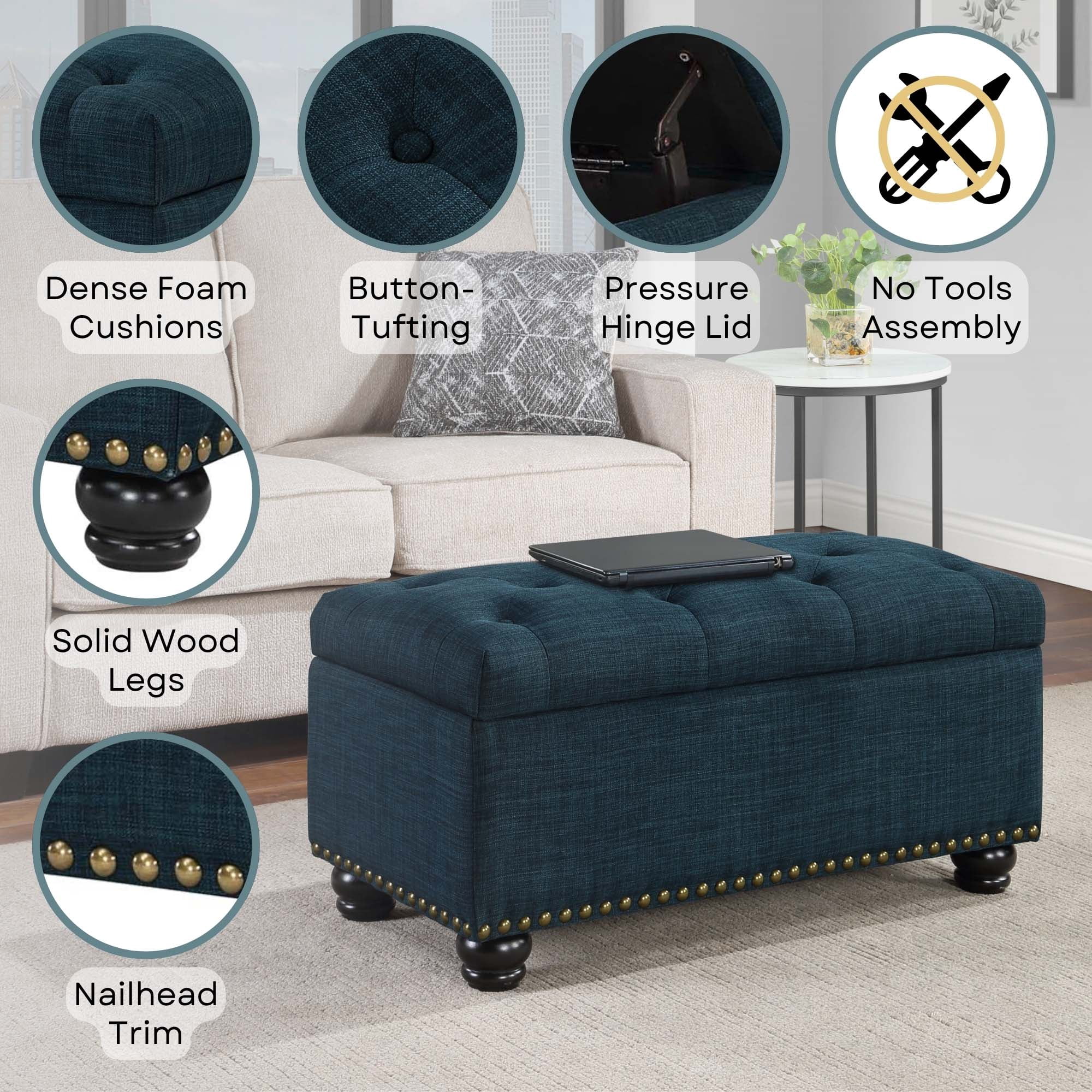 Convenience Concepts Designs4Comfort 7th Avenue Storage Ottoman Bench