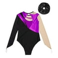 thumbnail image 4 of Alvivi Kids Girls Gymnastics Leotard Shiny Rhinestone Long Sleeve Ballet Dance Bodysuit with Hair Band Purple&Black 12, 4 of 5