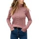 thumbnail image 2 of Jersey de cuello alto Langwyqu para mujer de punto trenzado rosa oscuro, 2 of 3