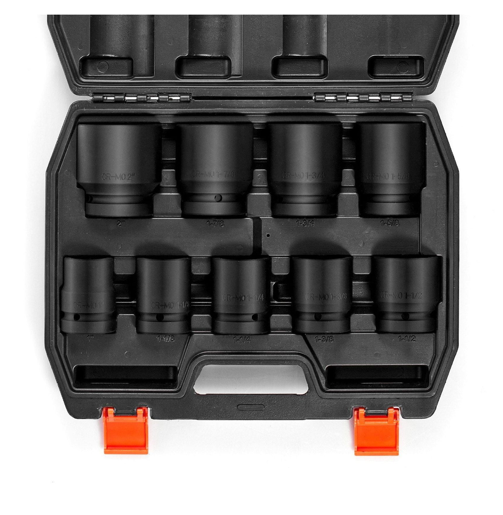Axle Nut Impact Socket Set 1" Drive 6-Point 9-Piece SAE - CR-MO Steel, Heat Treated, with Storage Case for Auto Repair & Truck Maintenance