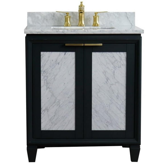 Trento Solid Wood Single Rectangle Sink Vanity in Dark Gray/White Carrara