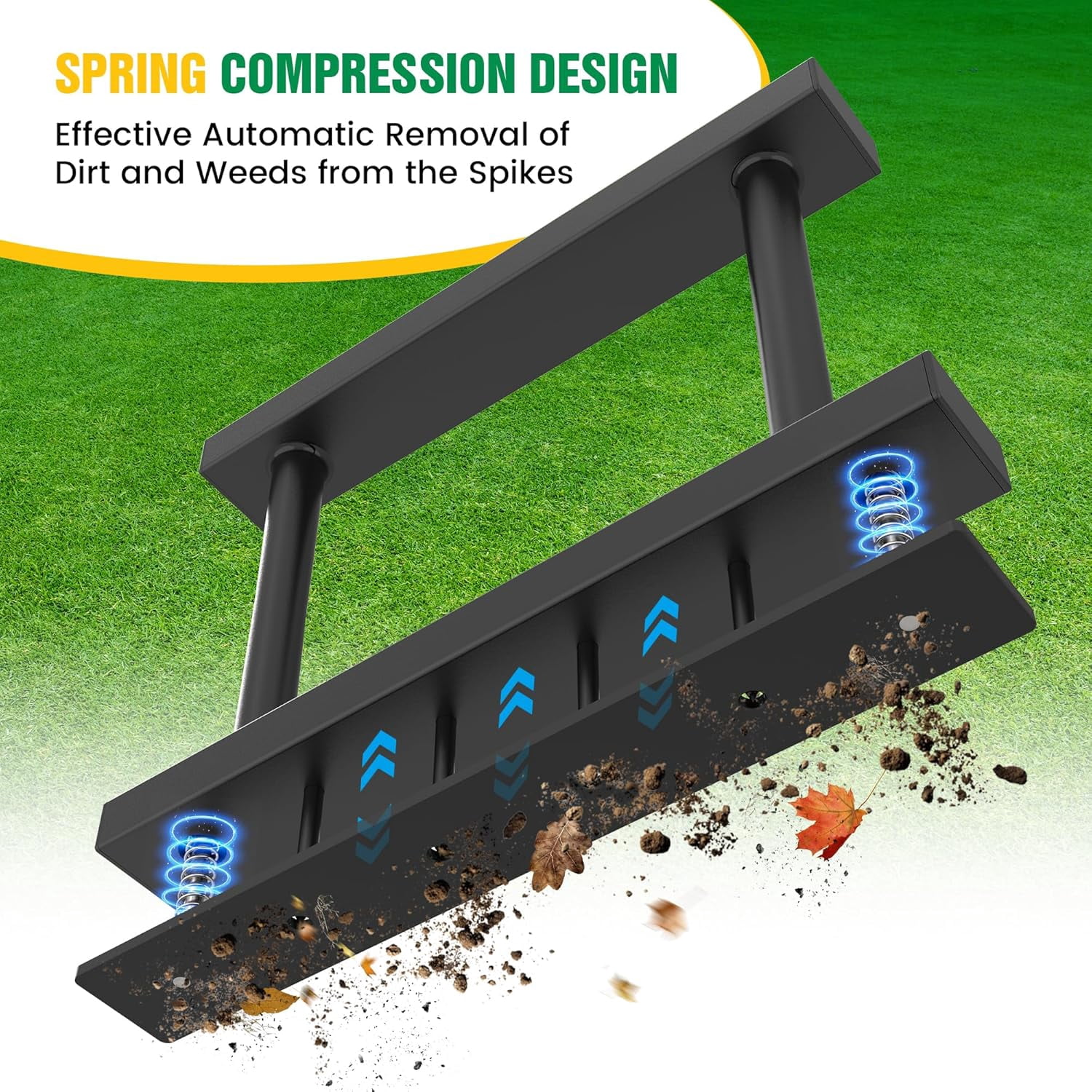 JouZYA 4-Spike Manual Lawn Aerator with Adjustable Height,Spring,38" Yard Garden Tool