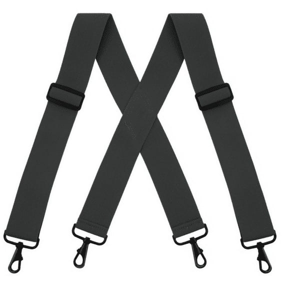 Buyless Fashion Mens Suspenders - 48" Elastic Adjustable Heavy Duty 2" Wide - X Back With Black Hooks - 5140-Gray