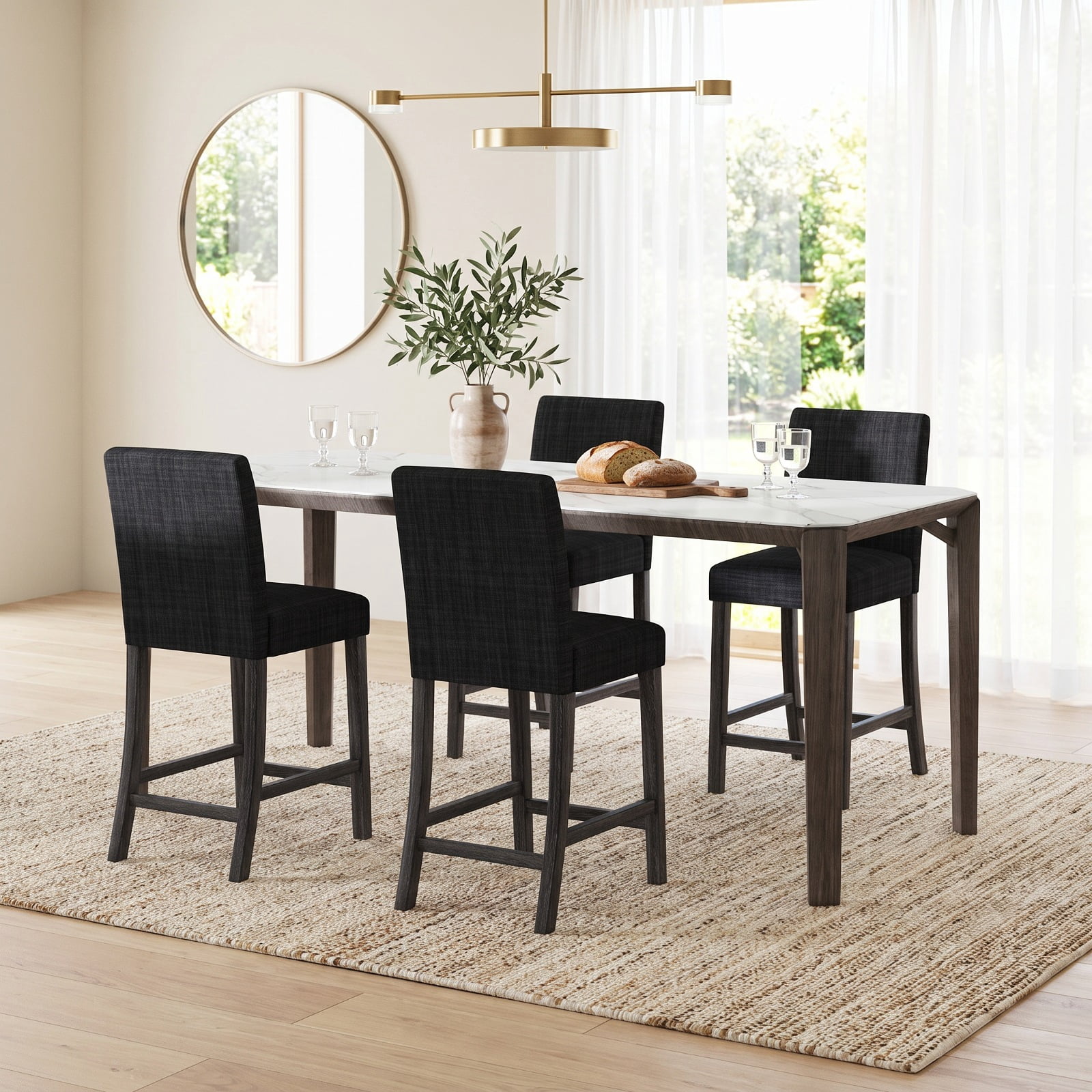 Furnibear Counter Height Bar Stools Set of 2 with Back and Footrest for Kitchen Island Counter Bar Pub Dining Home, Gray