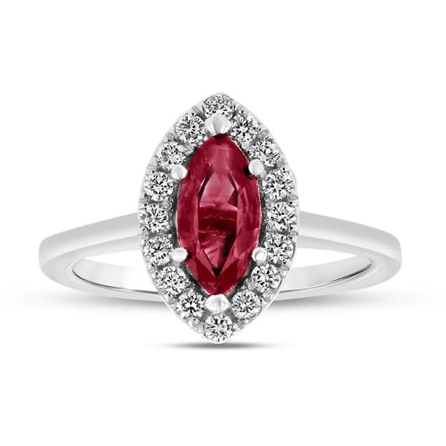 1.37 CTW Diamond & Ruby Ring, 14K White Gold - Size 4