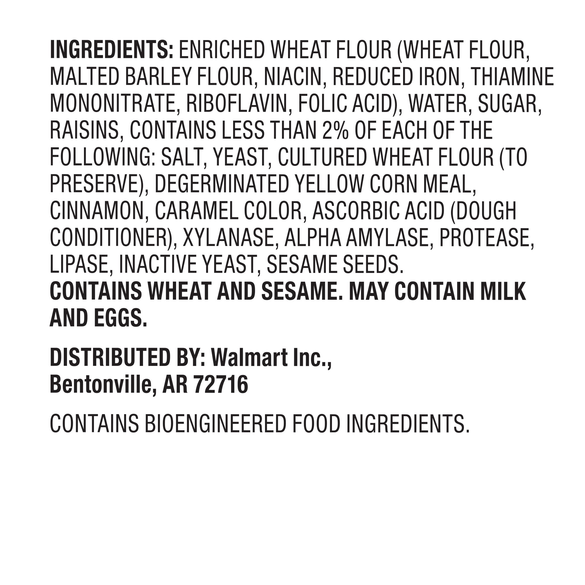 Marketside Fresh Cinnamon Raisin Bagels, Wheat and Barley Flour, Shelf-Stable, 22.8 oz, 6 Count