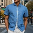 thumbnail image 3 of Men's Slim Fit Washed Denim Short Sleeve Shirt - Lightweight Summer, Polyester/Cotton, Button-Up, Casual/Work (M-XXXXL), 3 of 6