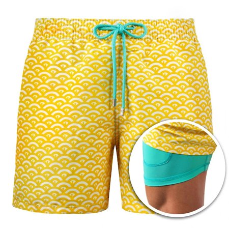 SHTUUYINGG Mens Swim Trunks With Compression LinerMens Swim Trunks With