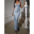 thumbnail image 6 of Chiquease Ruffled V‑Neck Hollow‑Out Spaghetti‑Strap Long Party Dress, Elegant Slip Gown for Holiday, Birthday and Formal Occasions, 6 of 12