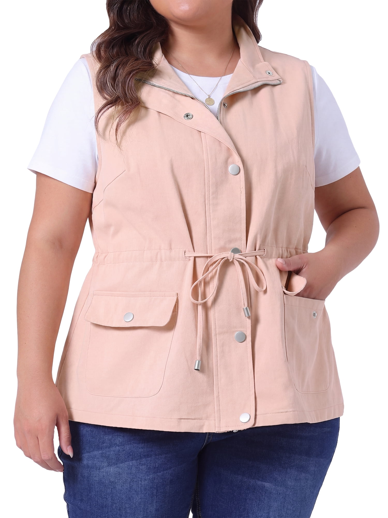 DARING DIVA Women's Plus Size Lightweight Sleeveless Anorak Cargo Vest 1X Pink