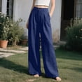 thumbnail image 2 of VBVC Women's Cotton-Linen Dress Pants,High Waisted Buttoned Work Trousers For Women,Ladies Summer Wide Leg Business Pants with Pockets,Blue,S-2XL, 2 of 7