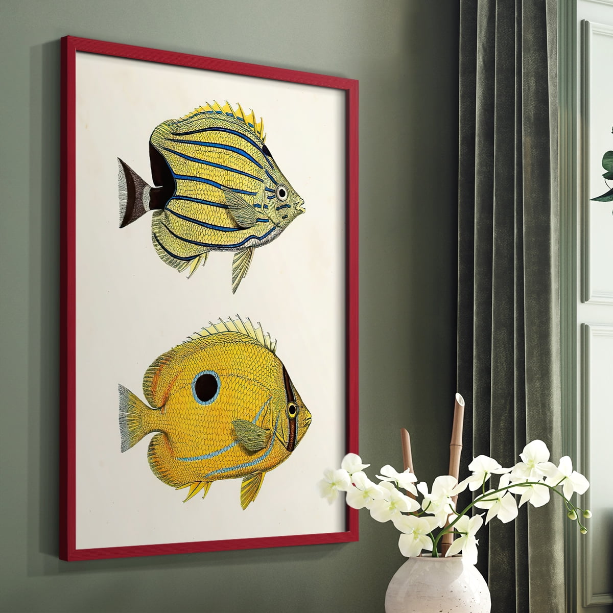 Yellow & Grey Fish III Framed Print - Solid Wood in Single Picture Frame Solid Wood 2 Framed Print