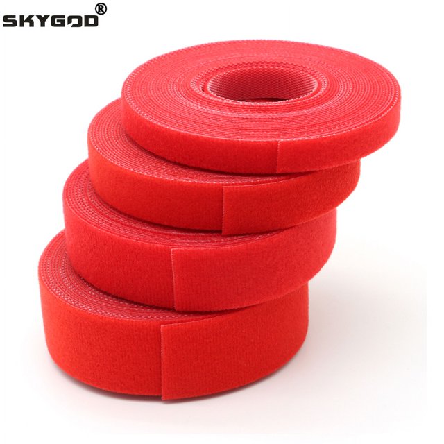 Red Cable Ties Reusable Loop Bundle Self Adhesive Nylon Strap Organizer Clip Wire Holder Management Fastening Tape DIY width 15mm 10 rolls