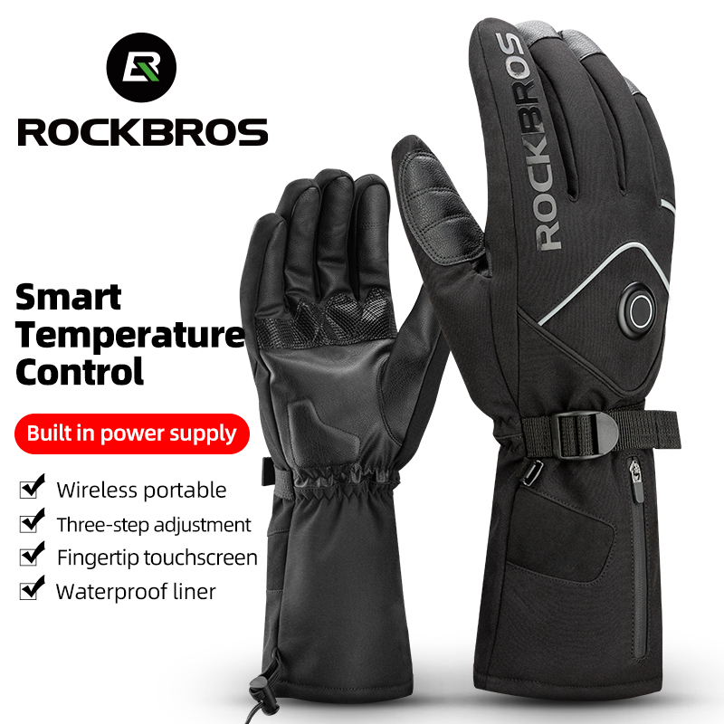 ROCKBROS Electric Gloves Cold Weatherfor Cycling Heated Gloves Rechargeable Battery Thermal Mittens Gloves for Men Women Winter Touchscreen Waterproof Warm Glove Liners