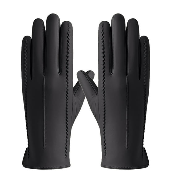 MIASHUI Women's Leather Gloves with Lining, Winter Windproof Warm Gloves, Thick Thermal Gloves for Driving & Outdoor, Comfortable Stretch Fit Black
