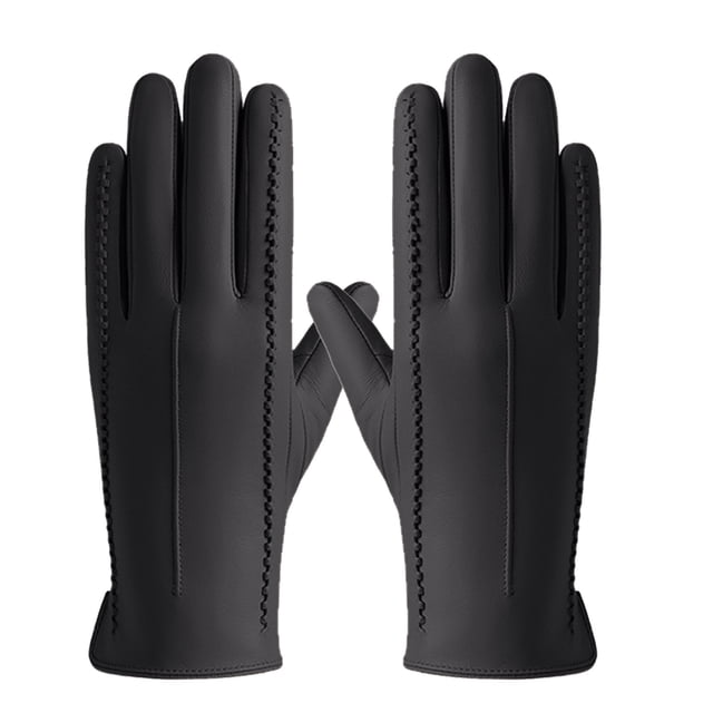 Ladies' 2024 Autumn And Winter Solid Color Versatile Windproof And Thick Cold Leather Gloves