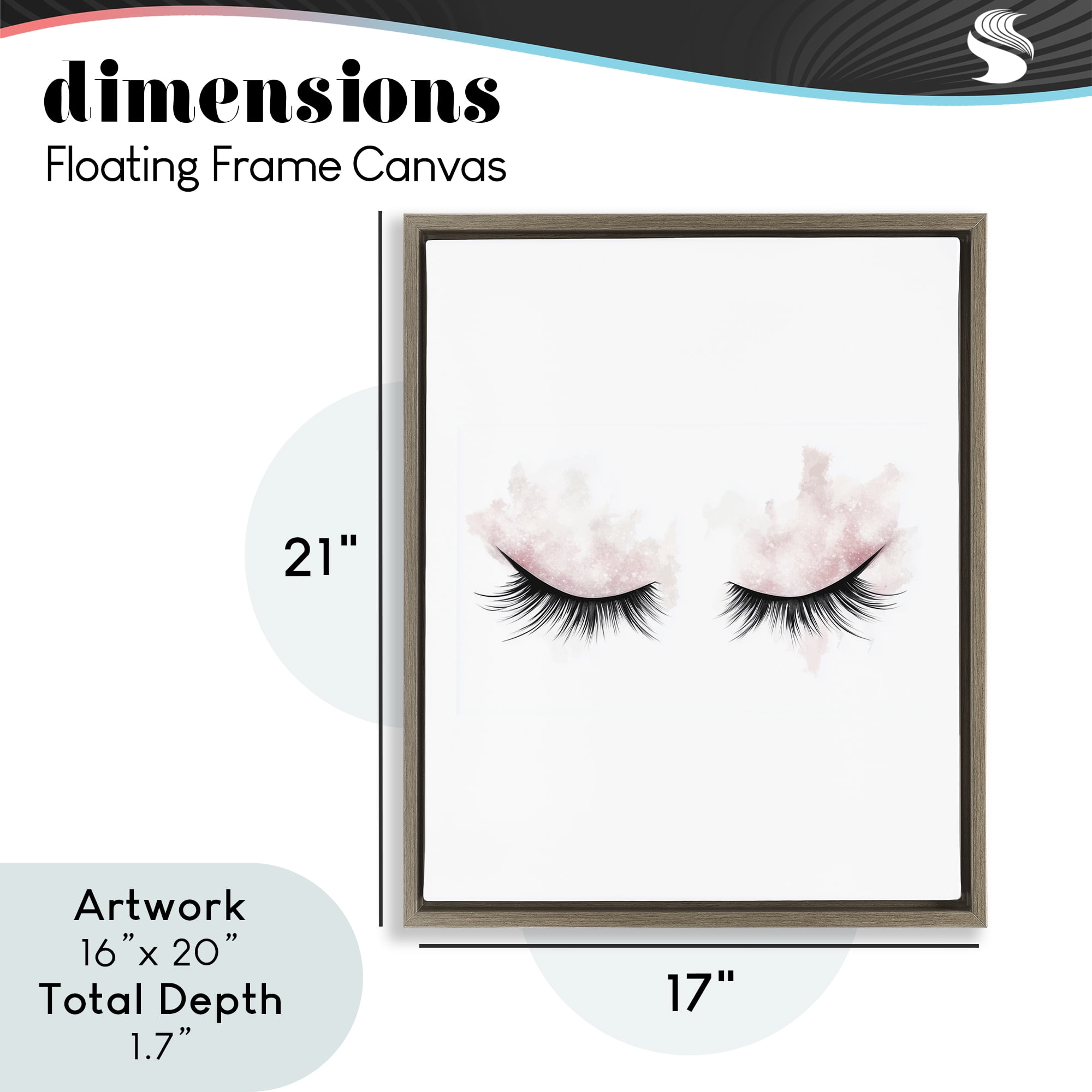 Pastel Pink Makeup & Lashes Brown Framed Floater Canvas Wall Art, design by Christine Simpson Art