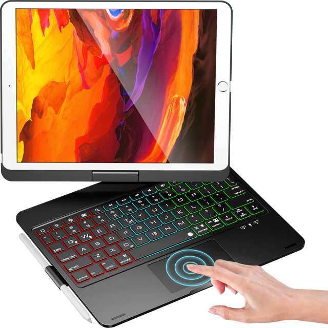 Funda para iPad con teclado y panel táctil giratorio de 360° para iPad de novena generación