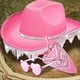 thumbnail image 4 of Sombrero de vaquero con borlas y bandana para gafas de sol para acampar, mascaradas y juegos de rol. Rosa, 4 of 9